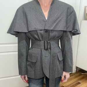 Nick Coleman Gray Women's Wool Crepe Blazer with Capelet & Belt